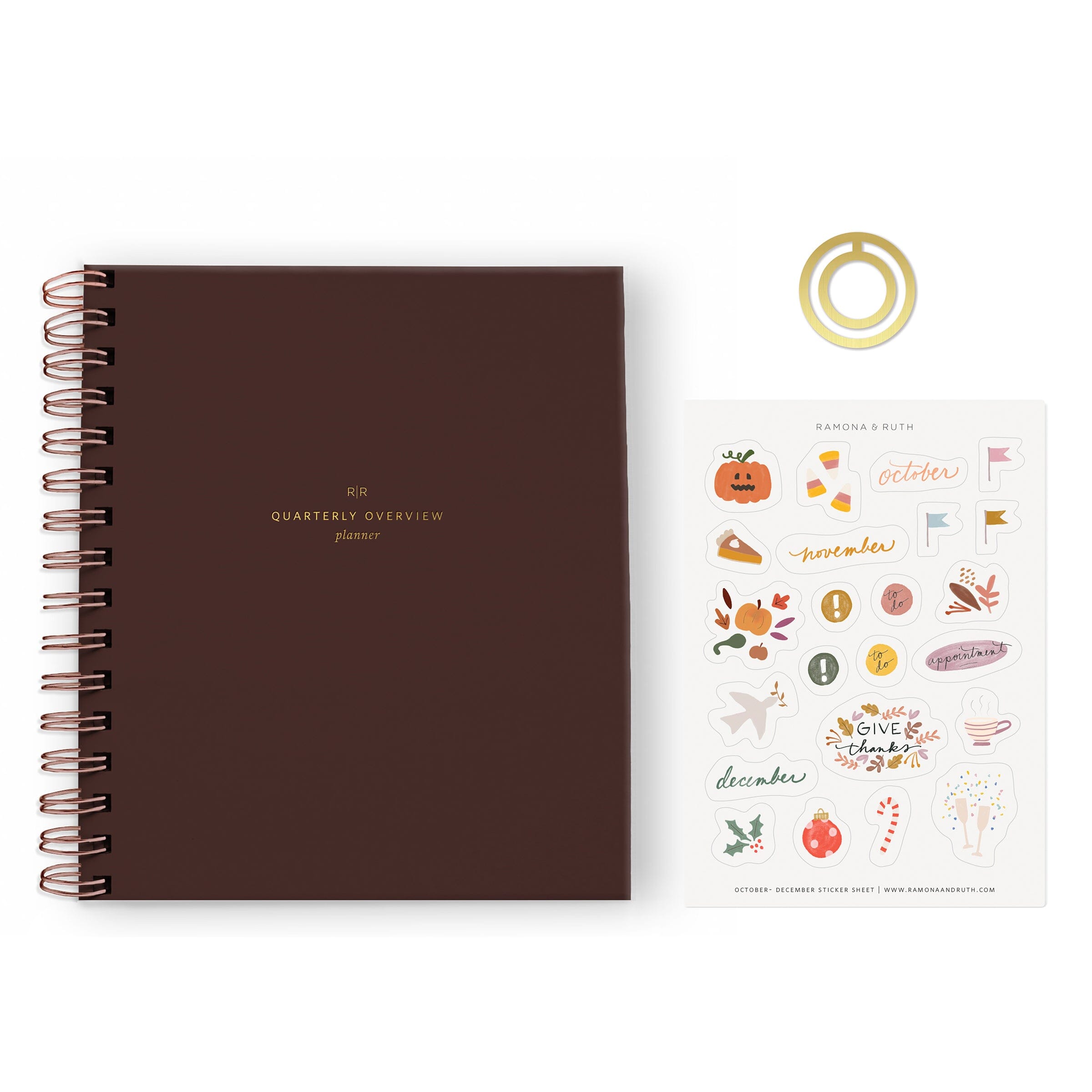 Quarterly Planner Club - Subscription - Ramona & Ruth PREMIUM SUBSCRIPTION - Planner + Seasonal Sticker Sheet + Brass Pagemarker Standard Cover