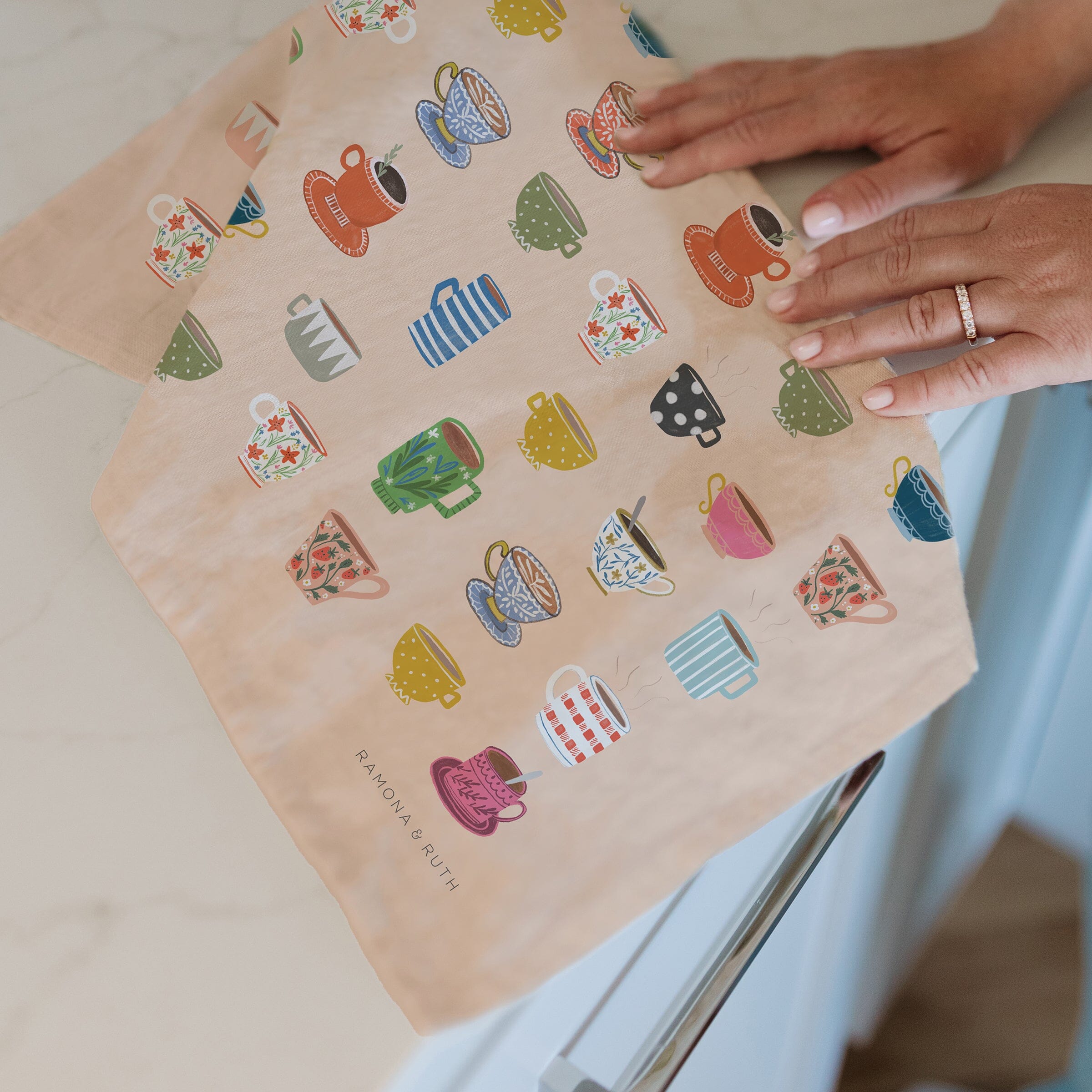 Coffee Mugs Linen Tea Towel - Ramona & Ruth 