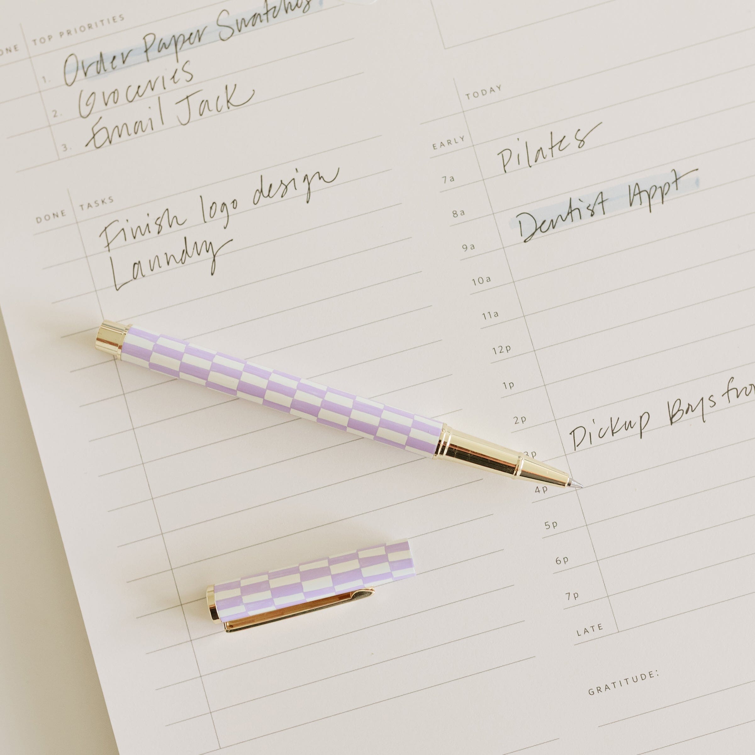 Lavender Check Rollerball Pen - Ramona & Ruth 