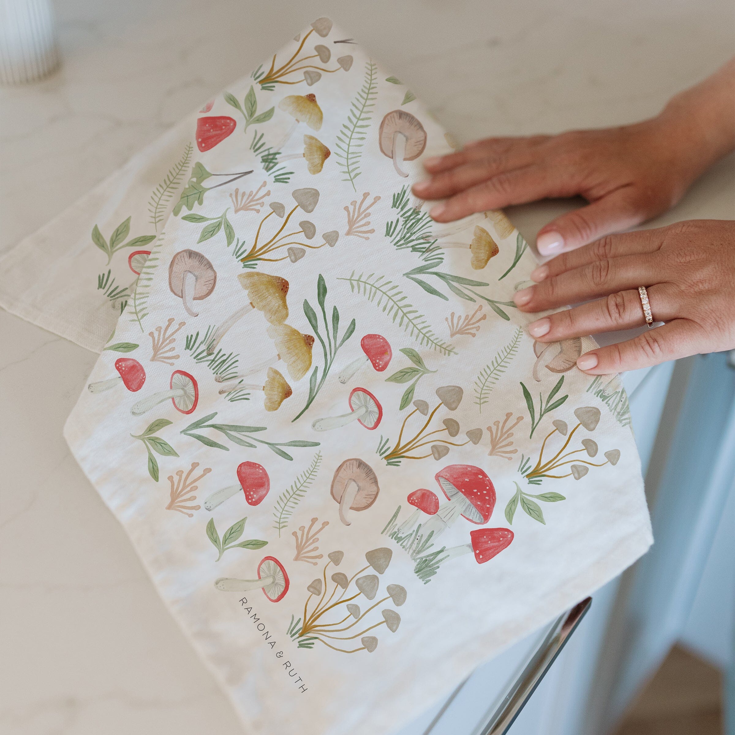 Mushroom Forest Linen Tea Towel - Ramona & Ruth 