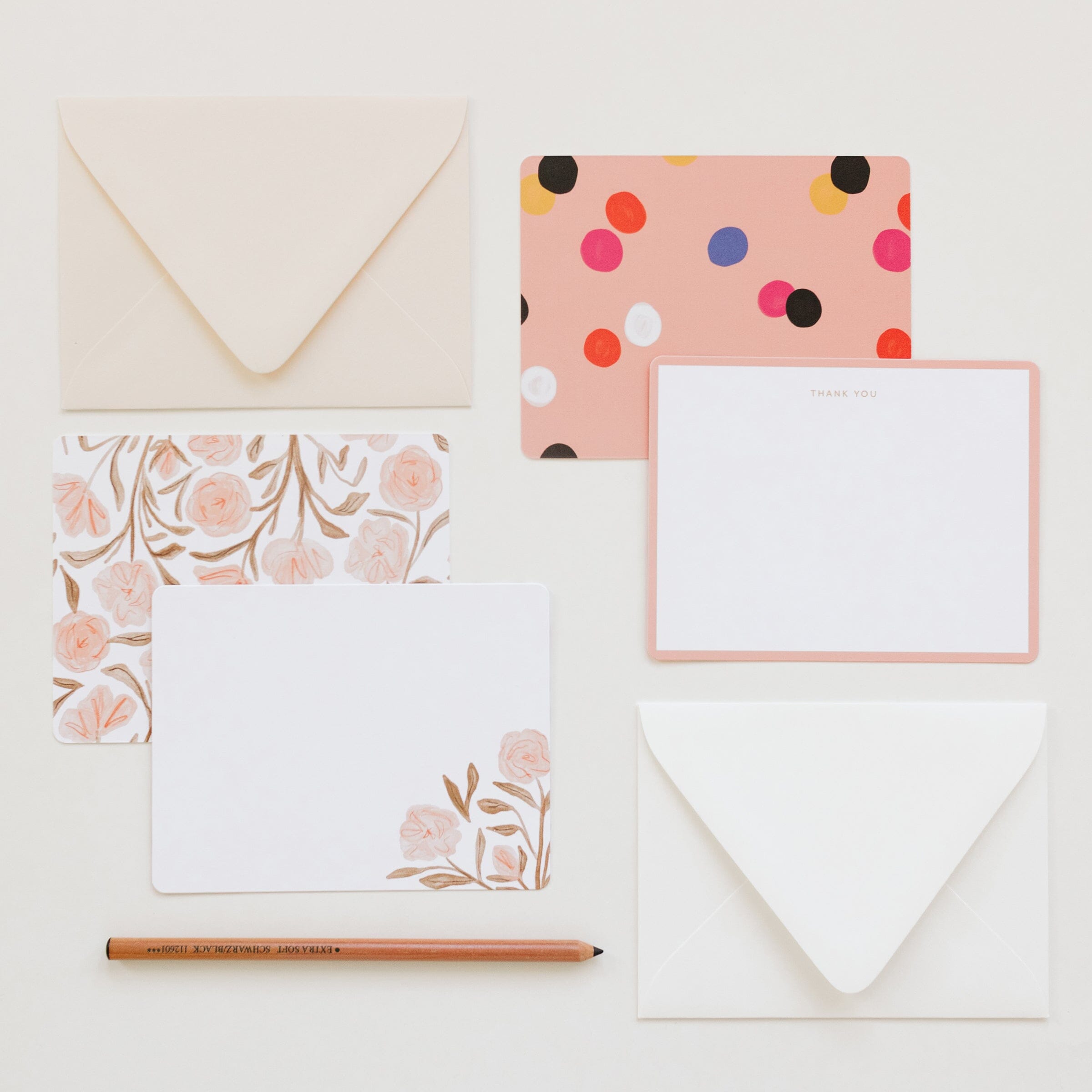 Pink Floral Flat Notes | Boxed Set of 6 - Ramona & Ruth 
