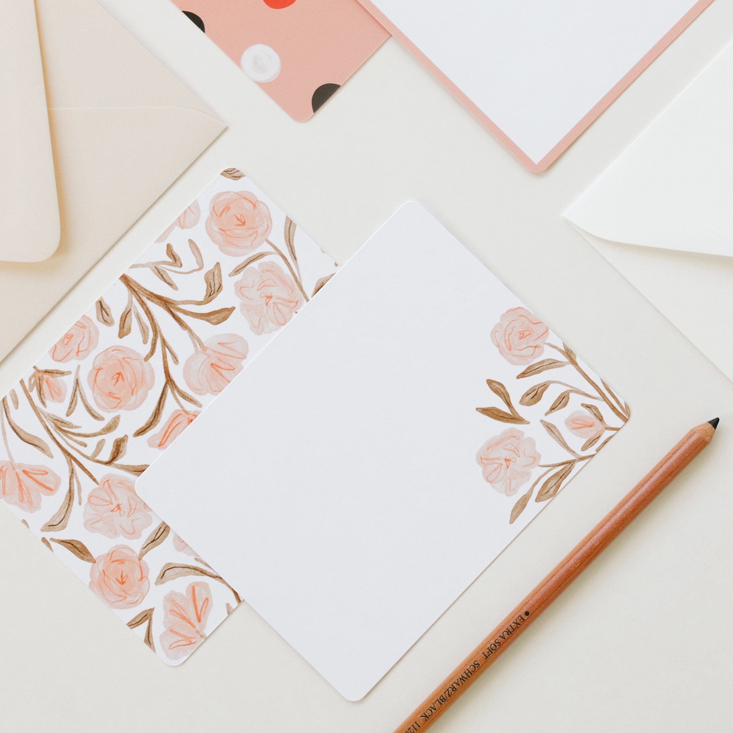 Pink Floral Flat Notes | Boxed Set of 6 - Ramona & Ruth 