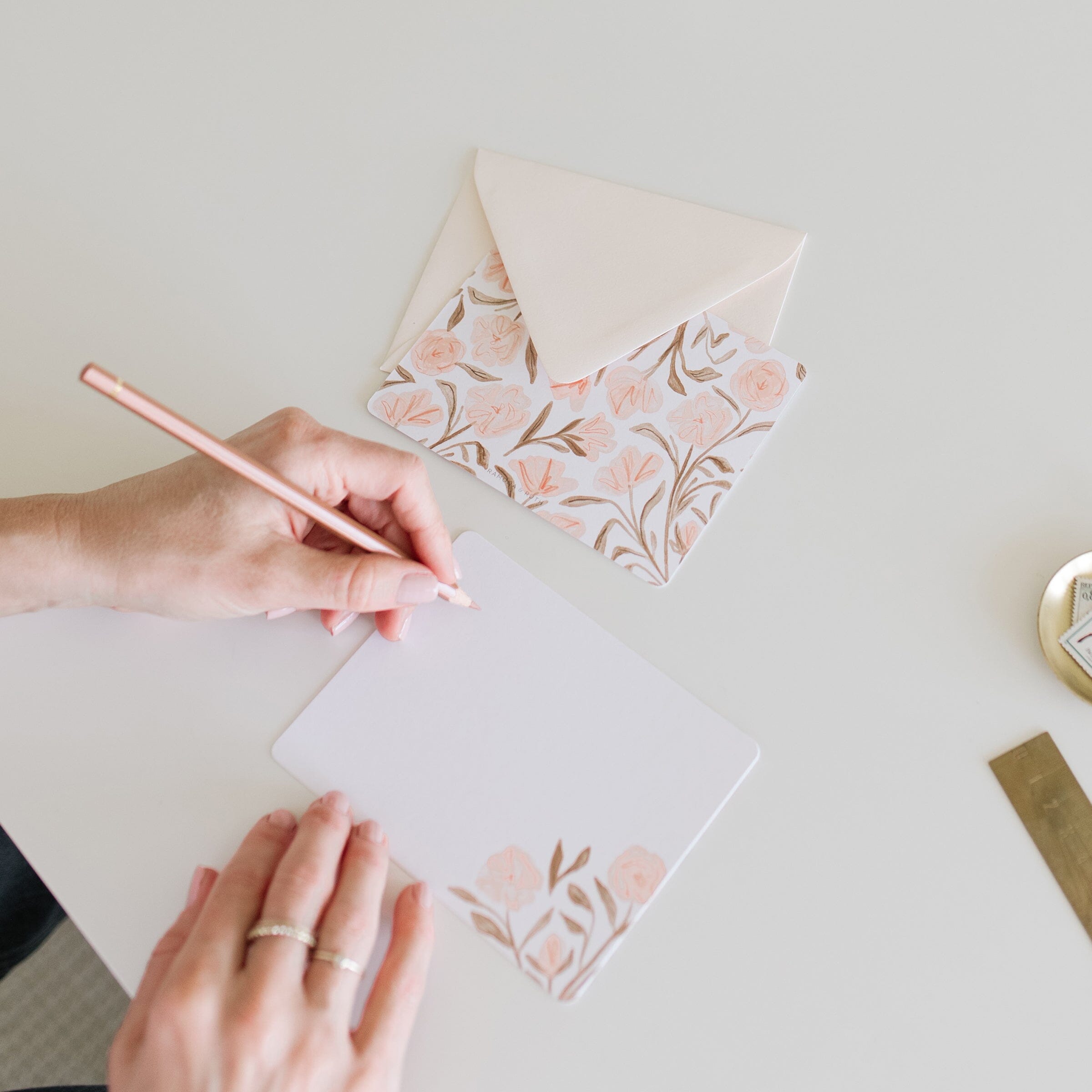 Pink Floral Flat Notes | Boxed Set of 6 - Ramona & Ruth 