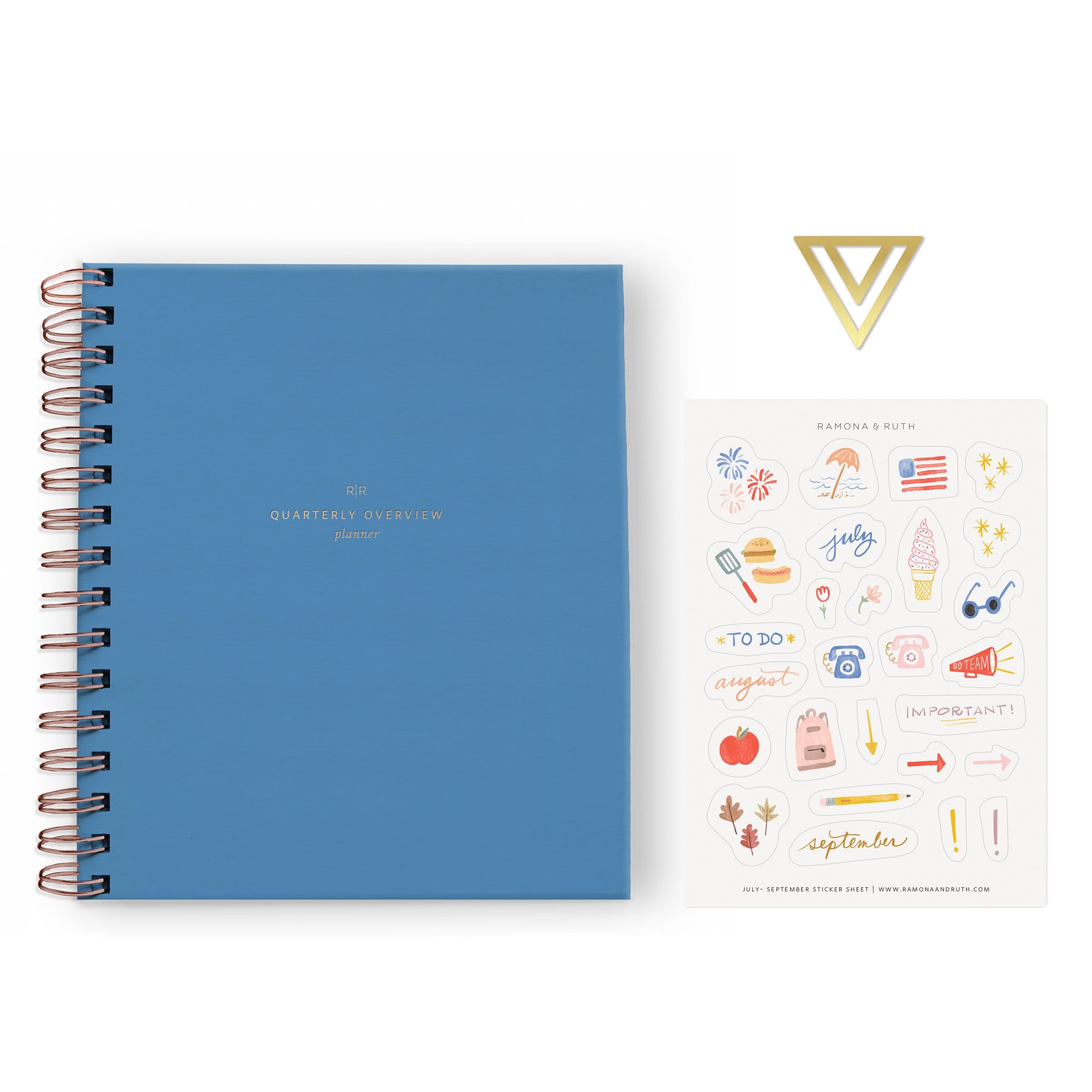 Quarterly Planner Club - Subscription - Ramona & Ruth PREMIUM SUBSCRIPTION - Planner + Seasonal Sticker Sheet + Brass Pagemarker Standard Cover 