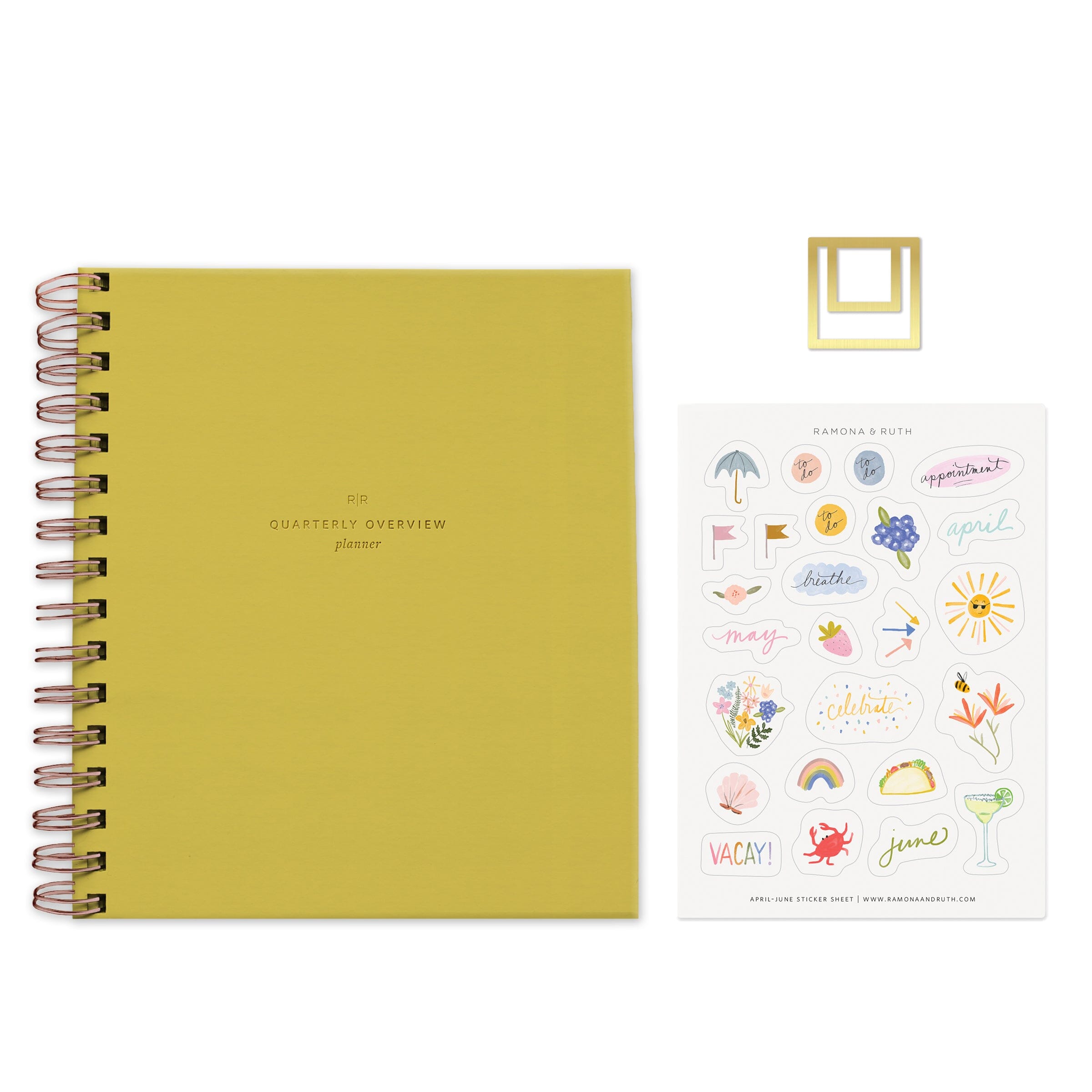 Quarterly Planner Club - Subscription - Ramona & Ruth PREMIUM SUBSCRIPTION - Planner + Sticker Sheet + Brass Pagemarker Standard Cover 