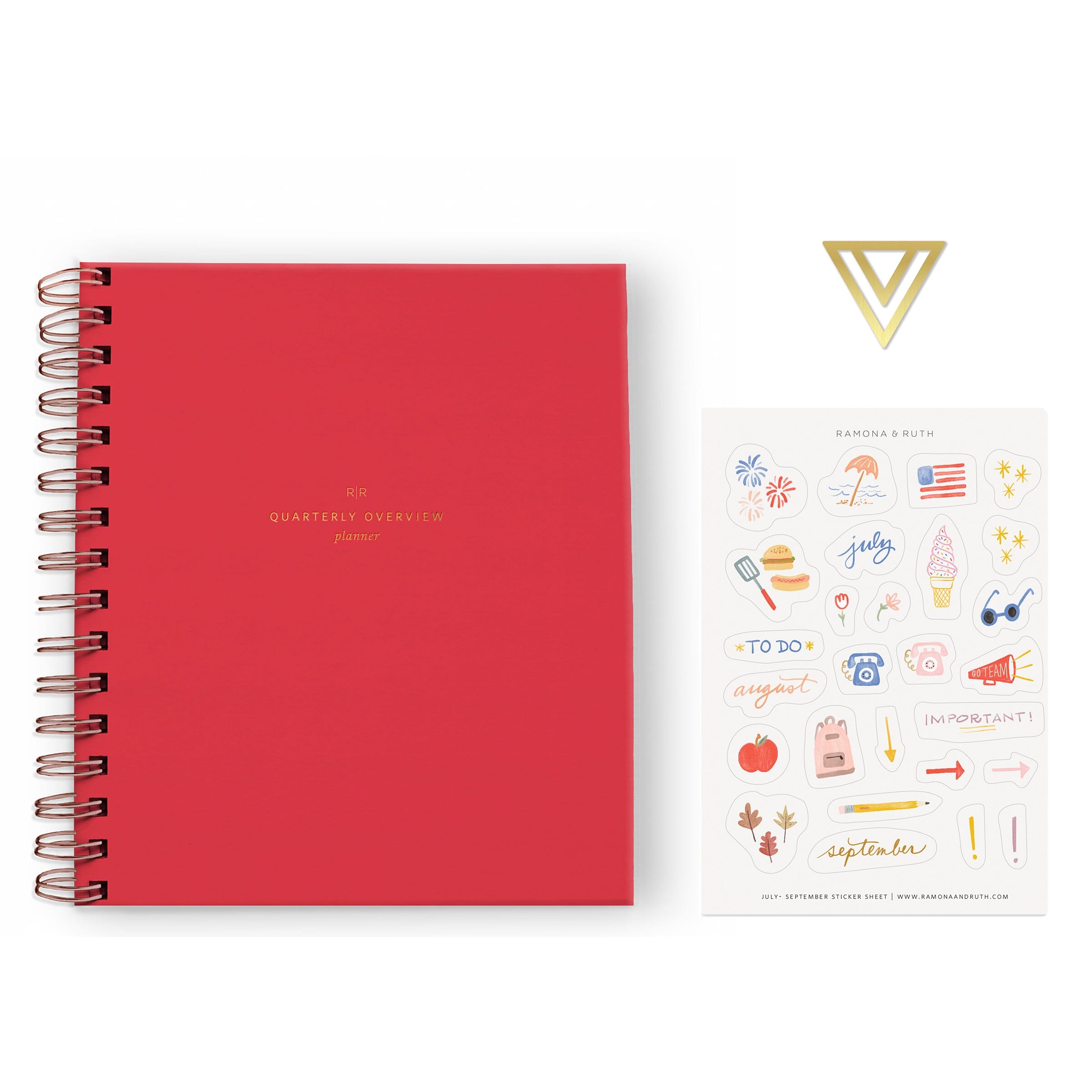 Quarterly Planner Club - Subscription - Ramona & Ruth PREMIUM SUBSCRIPTION - Planner + Sticker Sheet + Brass Pagemarker Standard Cover 