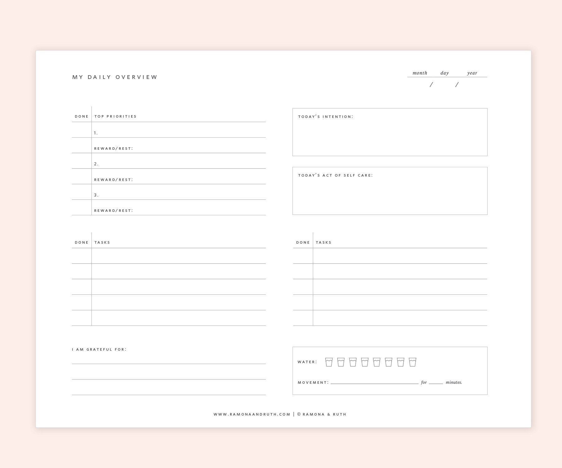 Daily Overview Printable - Click link in description. - Ramona & Ruth